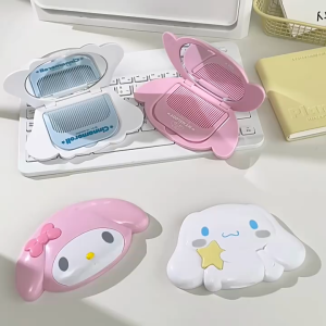 Sanrio Character Compact Travel Mirror with Comb - Cute Cartoon Makeup Accessory
