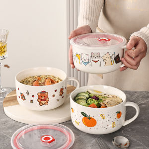 QUANHAO | Microwave Safe Ceramic Bowl with Lid and Handle