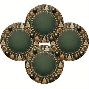 VIKAMA 4PC Giáng Sinh Quả Thông Quả Cầu Vàng Tấm Lót Bàn Ăn Polyester Không Dệt Trang Trí Bàn Ăn Tại Nhà Phụ Kiện Để Bàn Cho Các Bữa Tiệc Ngày Lễ