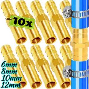 10PCS Hose Connector Brass Petrol Pipe Fittings Hose Connector Car Washer Adapter 6/8/10/12mm Straight Connection for Air Line Water Pipe Fuel Line