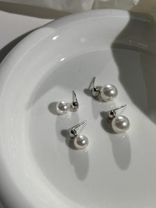 New S925 Sterling Silver Pearl Stud Earrings Fashionable round Bean Shape Elegant Korean Style Womens Jewelry Accessory