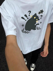 PAZHAOLANG | Slim Fit Summer Cat Print Short Sleeve T-Shirt