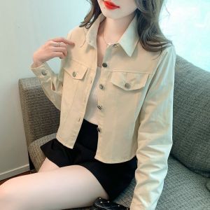 เสื้อเชิ้ตแขนยาวทรงหลวมสไตล์ทำงานลำลองสำหรับผู้หญิง ฤดูใบไม้ร่วง 2024 เสื้อแจ็คเก็ตแบบสั้น ดีไซน์เรียบง่าย สไตล์สตรีท แฟชั่น