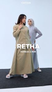 Cotton Inch - Retha One Set Kemeja Oversize Lengan Panjang Rok Maxi Wanita