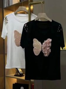 Elegant Shoulder-baring Diamond Short Sleeve T-shirt Womens Fashionable Spring Summer Top High Quality European Style