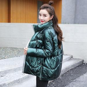 Short Puffer Jacket Womens Loose Fit Stand Collar down Cotton Coat Bread Style Outerwear Fashionable Luxury No Wash Glossy