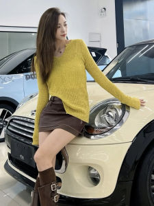 Áo Len Dệt Kim Dài Tay Cổ Chữ V Rộng Rãi Thời Trang Mùa Xuân Hè Cho Nữ Áo Khoác Ngoài Chống Nắng Thanh Lịch Chất Liệu Polyester