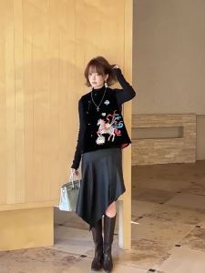 MIUCO | Chân Váy A-Line Phong Cách Retro Cao Waisted Bóng Flattering