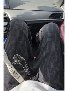 Quần Ống Đứng Kẻ Caro Lụa Băng Đen Mỏng Mùa Hè Cho Nam Quần Dài Ống Đứng Phong Cách Mỹ Quần Dài Thoáng Khí Quần Dài Thường Ngày