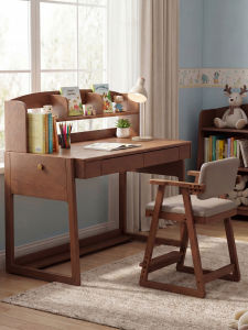 Winter Wood Real Wooden Desk and Bookshelf Combined Elevating Study Table