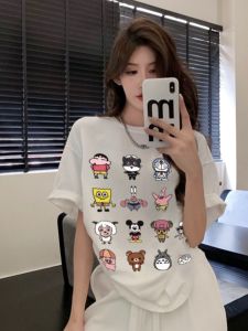 เสื้อยืดคู่รักแขนสั้นผ้าฝ้ายแท้สไตล์เกาหลี ทรงหลวม ลำลอง ไซส์ใหญ่ สำหรับผู้หญิง แฟชั่นฤดูร้อน เสื้อยืดคู่รัก