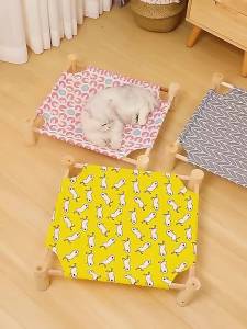 Pet Dog Cat Hammock Bed Summer Cool Hanging Mat Bed Washable Detachable Wooden Camp Bed Pet Accessories