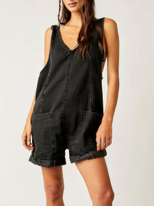 Loose Womens Denim Jumpsuit Shorts Casual Straight Leg Street Style Natural Waist Short Pants Summer Fashion Ladies Clothing