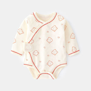 Pure Cotton Baby Romper Suit Red Heart Bear Newborn Baby Triangle Crawling Suit A-Class Infant Bodysuit Breathable Moisture-Wicking Long Sleeve