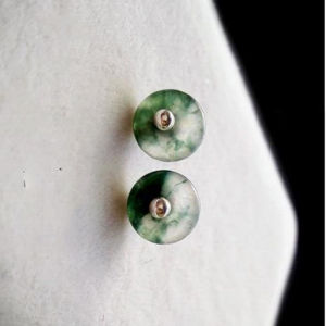 Jade Earrings Eardrops Myanmar Natural Ice Jade a Goods 925 Silver Inlaid Earrings Hanging Earrings Peace Buckle Ear Studs