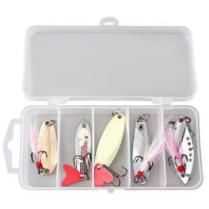 5pcs Metal Jig Spoon Spinner Fishing Lure Wobbler Bait Set Artificial Bait Sequins Spinner Lures with Box Treble Hooks