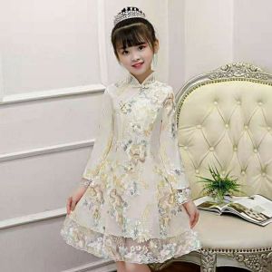 Little DR Cheongsam for Kids Girl Dress qipao Chinese New Year hanfu Teenage Long Sleeve Costume Clothes 2023 Autumn Teen ceongsam Skirt Children Baby Princess Girls baju budak perempuan