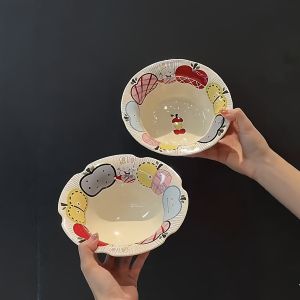 Cute  Rabbit Petal Bowl Korean Style Rice Bowl Yogurt Bowl Creative Ceramic Lace Plate Dessert Plate Home Use Dishware