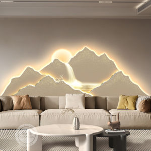 Luxurious Modern Living Room Decorative Painting Mountain Back Sofa Background Wall Art Light up Premium Feeling Wall Lamp