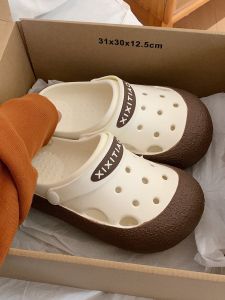 Adorable round Head Clog Shoes for Women Parent-Child Outdoor Wear Summer Coffee Color Hole Shoes Casual Hollow out Sandals