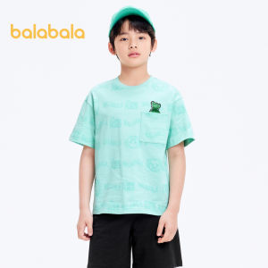 Balabala trẻ em Lớp lót áo phông ngắn tay 2024 bé trai mới và trung bình đến trẻ em quần áo mùa hè bông hàng đầu