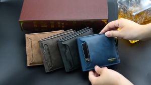 MUMUA New Design Men Wallet Bifold Leather Dompet Lelaki Fashion Casual Purses Card Wallet ID Window Case Short Wallet Card Holders