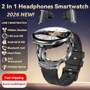 LIGE | LIGE 2 In 1 TWS Earphone Smartwatch Headset Smart Watches Bluetooth Headphones 1.85" BT Call Heart Rate Sports Fitness Bracelet