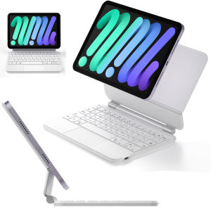 แป้นพิมพ์มายากลแม่เหล็กยึดสำหรับ iPad Mini แท่นวางแบบลอยตัว7เคสคีย์บอร์ดแป้นพิมพ์บลูทูธแป้นแทร็คแพดปุ่มย้อนแสงสำหรับ iPad Mini 7th รุ่น2024เคส Mini 6 2021 8.3นิ้ว