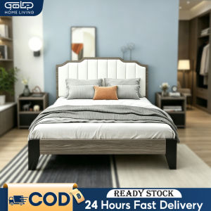 GOLD Queen Solid Wood Bed Frame With Headboard Soft Package Bed Kayu Rangka Queen/King Bed实木床