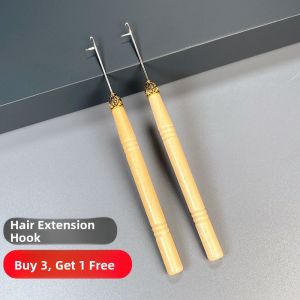 Feather Extension Hook Needle Hair Extension Tool with Tongue Wooden Handle for Hair Extension And Wig Application