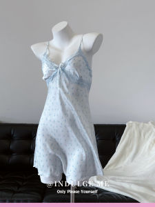 Indulgeme ลูกไม้ ชุดราตรี Trim Chemise ผู้หญิง เซ็กซี่ ลายดอก สไตล์ Pure Desire ฤดูร้อน ชุดนอน กระโปรงสั้น คอวี แขนสลิง