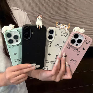 Cute Cat 3D Cartoon Lying Cat Leather Phone Case For iPhone 17 11 Pro Max Air 12 13 14 15 16 Pro Max 15 16 Plus Soft Funda Cover