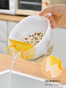 Food Grade Rice Washing Basin Drain Basket Filter Fruit Strainer Kitchen Sink Drainer Tray Pure Color Home Use Plastic Item
