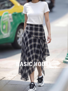 Basic House | Irregular Checked Non-clashing A-Line Skirt