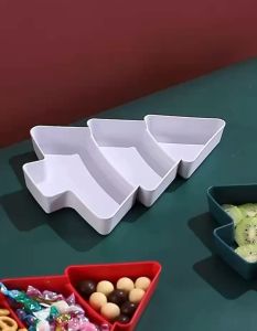 Christmas Tree Shaped Plates Plastic Christmas Tree Tray Snack Appetizer Tray Plastic Serving Tray 3 Compartment Multifunction Food Serving Platter for Christmas Holiday Party Supplies