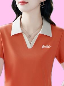 QIAOXIZI | Fashionable Turn-down Collar Loose Slimming Large Size Embroidered Short Sleeve T-shirt for Women 2025 New