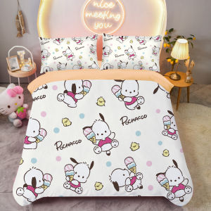 Cartoon Velvet Four-Piece Set for Bed Pacha Dog Quilt Cover Milk Fiber Dormitory Three-Piece Set Sanrio 1.8M Fitted Sheet