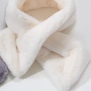 Thicken Neckerchief Wrap Elegant Solid Color Cross Scarf Women Winter Warm Shawl Faux Rabbit Fur Plush Neck Warmer