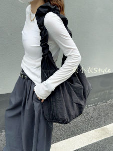 Casual Nylon Canvas Tote Bag Single Shoulder Crossbody Bag Wrinkles Design Korean Style Youth Fashion Bag Handbag