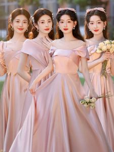 Pink Maids Dress One Shoulder Elegant Style Womens Long Gown Slimming Effect Suitable for Wedding Party Company Dinner