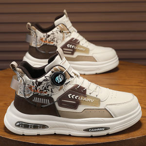 High-Top Mens Shoes Winter Waterproof Non-Slip Sporty Casual Thick-Heeled Trendy Brand Versatile Button Detail Leather Surface