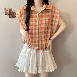 Colorful Check Slimming Design Short-sleeved Shirt for Summer