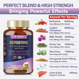Totaria 27-in-1 Berbrine Supplement with Ceylon Cinnamon Milk Thistle - Berbrine Plus for Immune Better Figure Liver & Gut Health Vegan Supplements for Men & Women