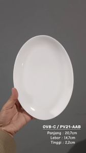 Piring Saji Keramik 20.7CM (1PCS) Putih Polos By Indo Keramik / Piring Oval Keramik / Piring Keramik / PV21-AAB