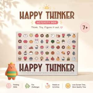 [Bearread Books] Happy Thinker Activity Box for Kids - 4 Activity Books + Math Cards + Origami + Sticker + Planner