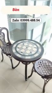 Bộ bàn ghế ban công ngoài trời Nhôm đúc Bàn ghế sân vườn ngoài trời Tròn mặt bàn đá gốm đẹp - VN42