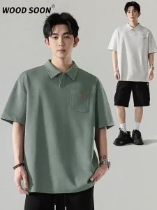 Wood soon | Retro Flip Collar Polo Shirt Mens Summer Loose T-shirt