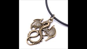 Leather Rope Bronze Dragon Pendant Necklace Vintage Jewelry