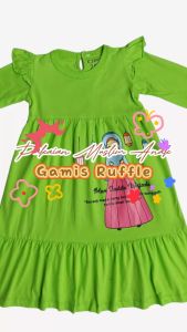 Pakaian Baju Muslim Anak Perempuan Cewek Gamis Ruffle Anak Usia 1-6 Tahun Bahan Katun Hijau Muda
