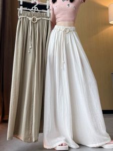 Quần Ống Rộng Bằng Lụa Băng Cỡ Lớn Cho Nữ Mùa Hè Mỏng Rộng Rãi Váy Dài Thường Ngày Quần Dài Thoải Mái Dáng Rộng Quần Ống Rộng